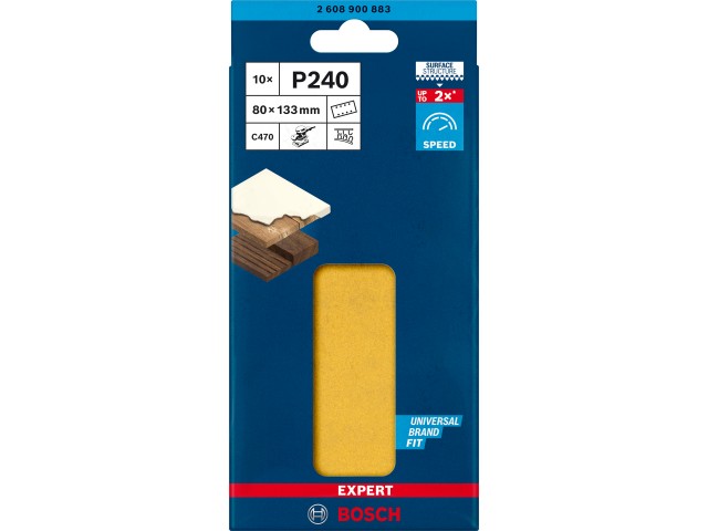 Brusni papir EXPERT Bosch z 8 luknjami za vibracijske brusilnike, Dimenzije: 80x133mm, Zrnatost: 240, 2608900883